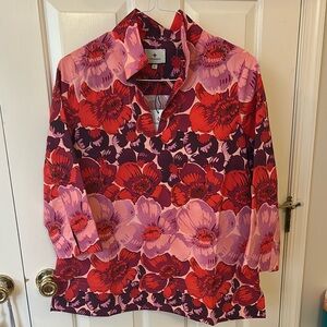 Tuckernuck Poppy Strip Hutton - Bold Floral Top, size large